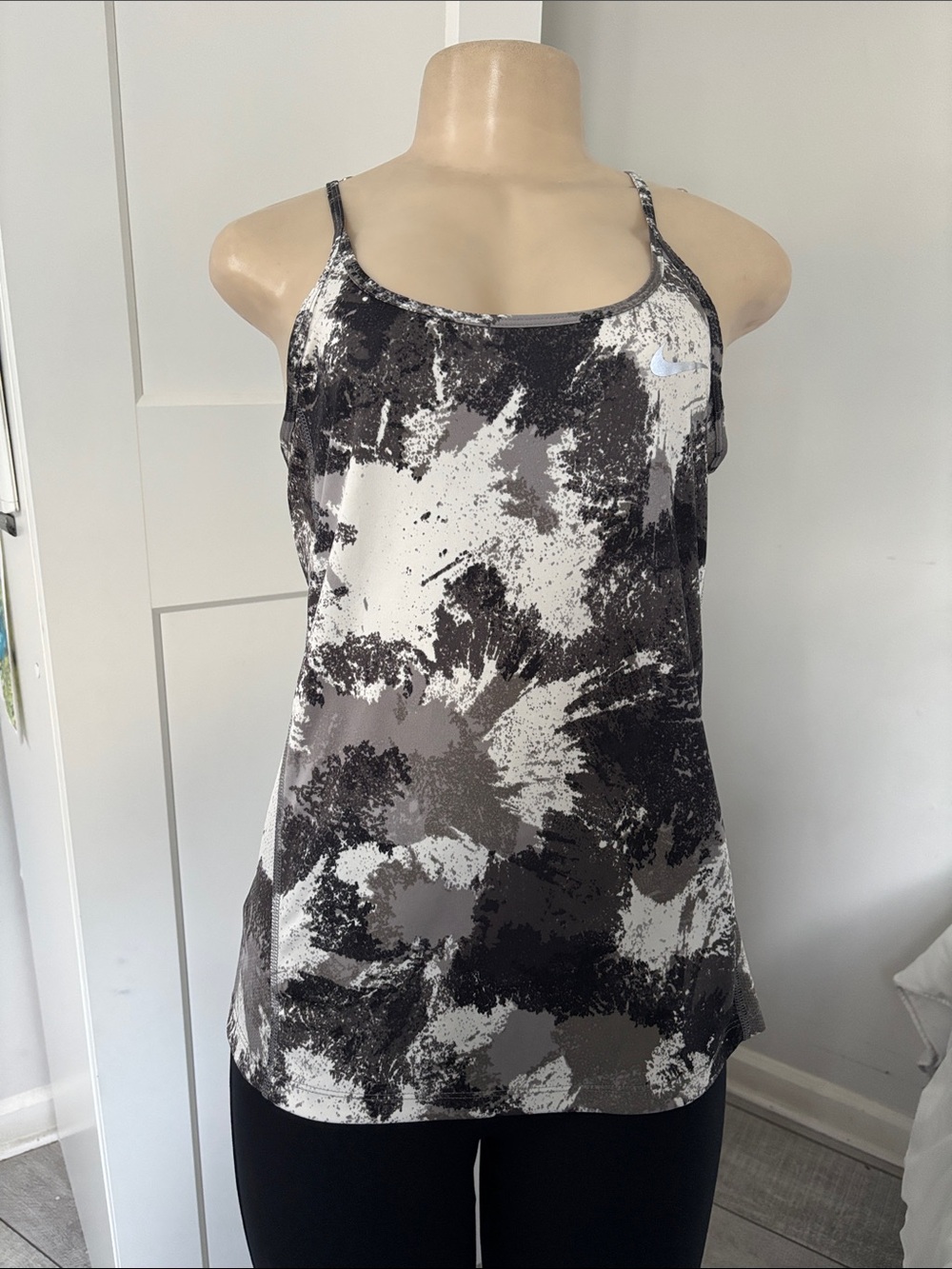 Nike Gray Black White Abstract Spaghetti-Strap Tank